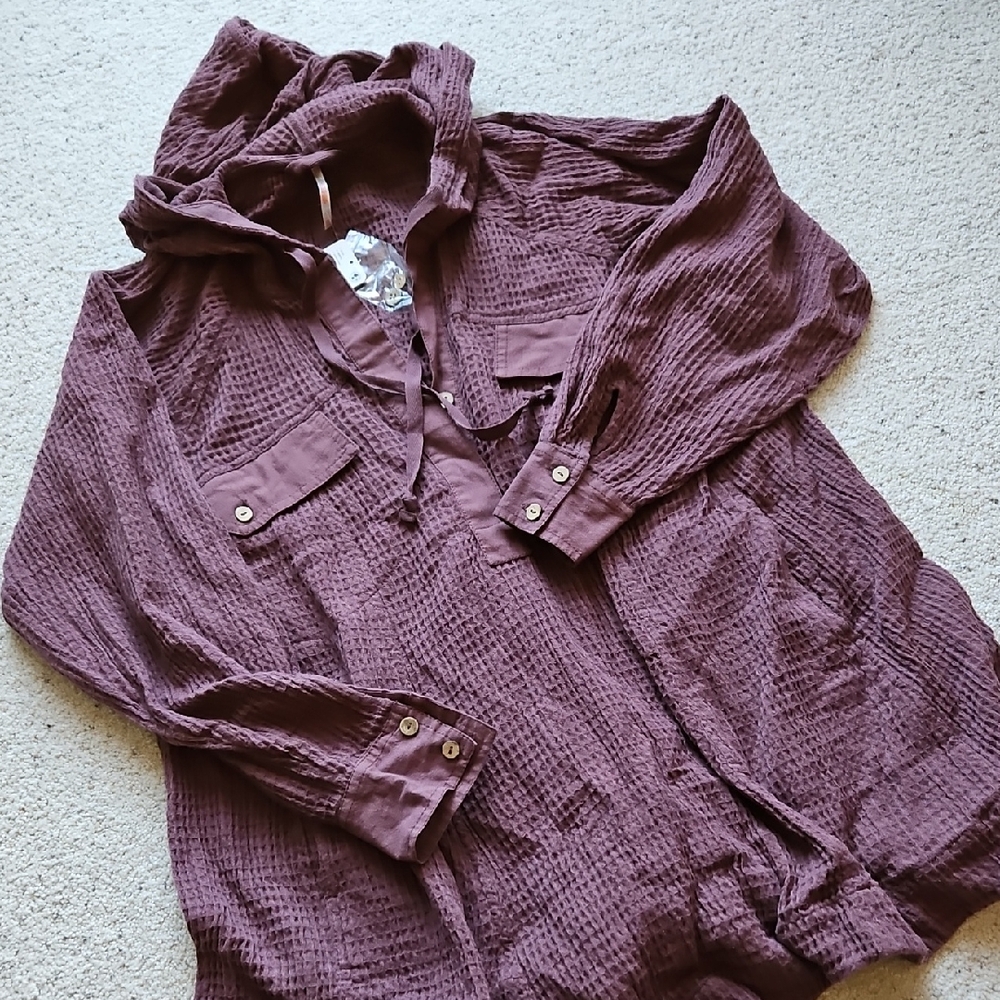 Free People NWT Plum Waffle Top XS